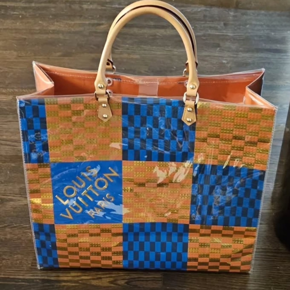 Louis Vuitton Blue and Brown Checkerboard Tote